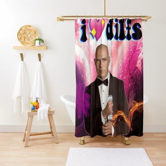 Discover Funny Meme Mr Worldwide I Love Dilfs Shower Curtain Pitbull Waterproof Fabric Aesthetic Bathroom Shower Curtain