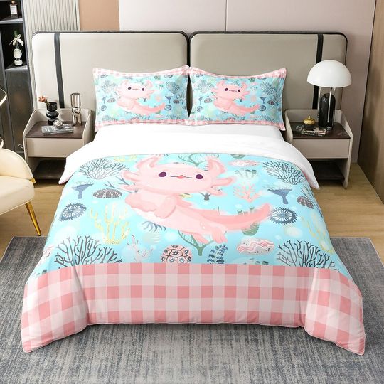 Discover Cute Axolotl 100% Cotton Duvet Cover, Cartoon Ocean Animal Marine Life