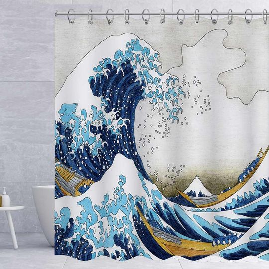 Discover Katsushika Hokusai Great Wave Design Shower Curtain