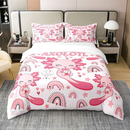 Discover Cartoon Axolotl 100% Cotton Duvet Cover, Lovely Ocean Animal Bedding Set