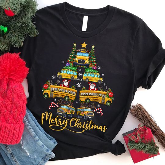 Discover School Bus Christmas Tree Shirt, Funny Christmas School Bus Driver Shirt