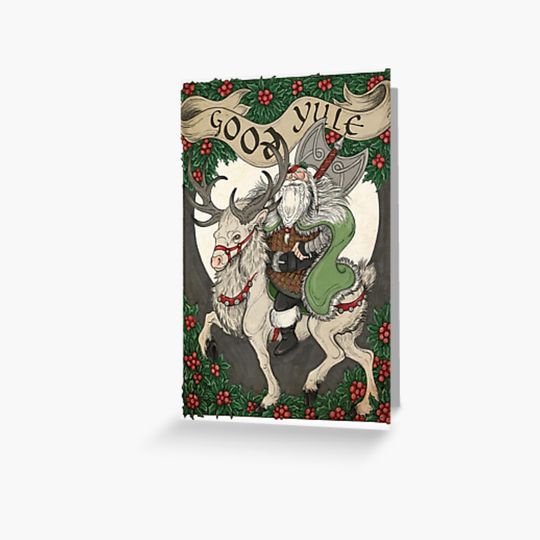 Discover Nordic Santa - Green Greeting Card