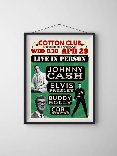 Discover Johnny cash, Elvis Presley, and Johnny cash concert poster
