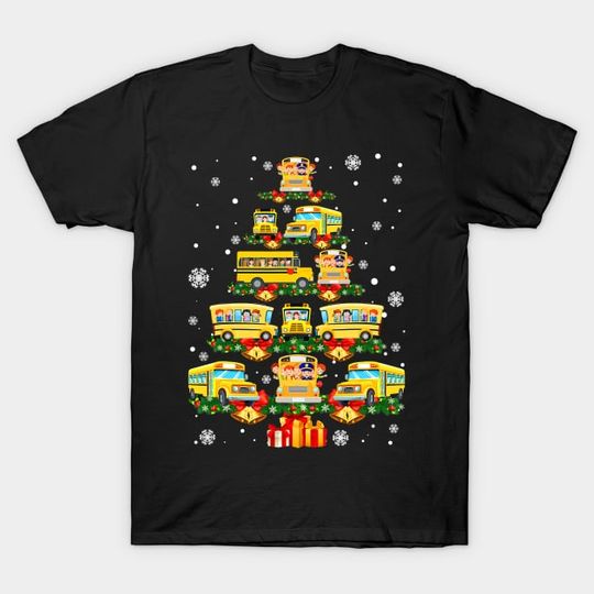 Discover Christmas Tree Santa Bus Driver Funny School Bus Christmas  T-Shirt