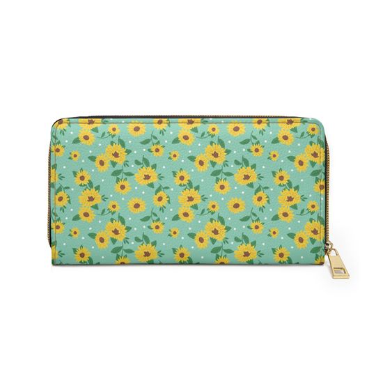 Discover Sunflower Floral Print Zipper Closure Wallet