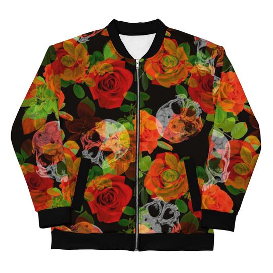 Discover Men's Bomber Jacket with print Roses and Skeleton Head