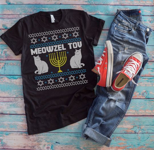 Discover Happy Hanukkah Shirt | Meowzel Tov | Funny Mazel Tov Cat Pun Gift
