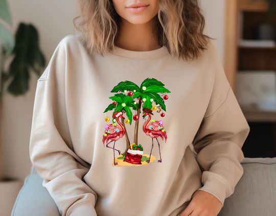 Discover Tropical Christmas Flamingo Shirt, Christmas Flamingo Sweatshirt