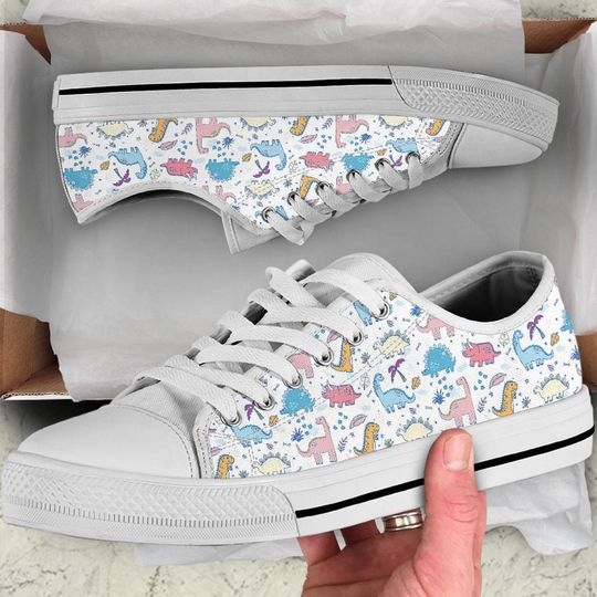 Discover Custom Dinosaur Print Canvas Shoes for Women, Men, and Kids - Low Top Sneakers with Magical Dinosaur Pattern Dino 025