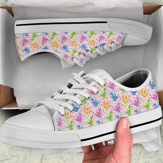 Discover Custom Dinosaur Print Canvas Shoes for Women, Men, and Kids - Low Top Sneakers with Magical Dinosaur Pattern Dino 023