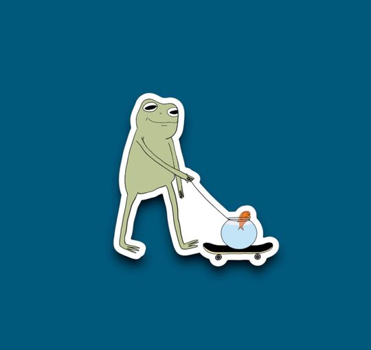 Discover Frog Walkin' A Goldfish Waterproof Sticker