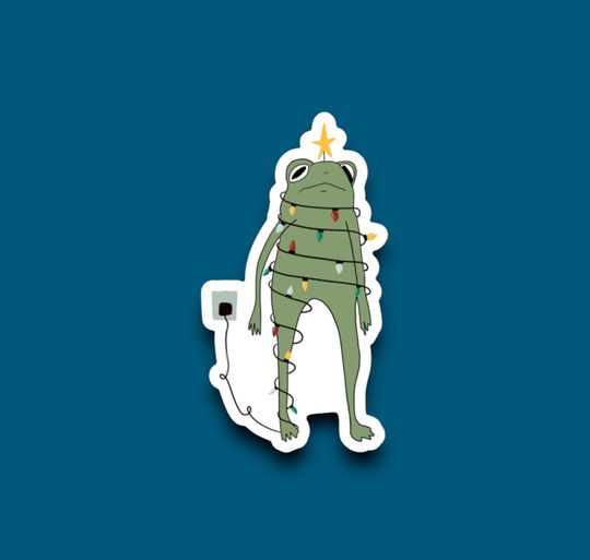 Discover Merry n Bright Christmas Frog Waterproof Sticker