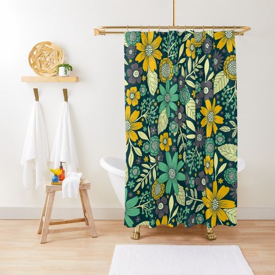 Discover Teal, Yellow & Purple Floral/Daisy Pattern Shower Curtain