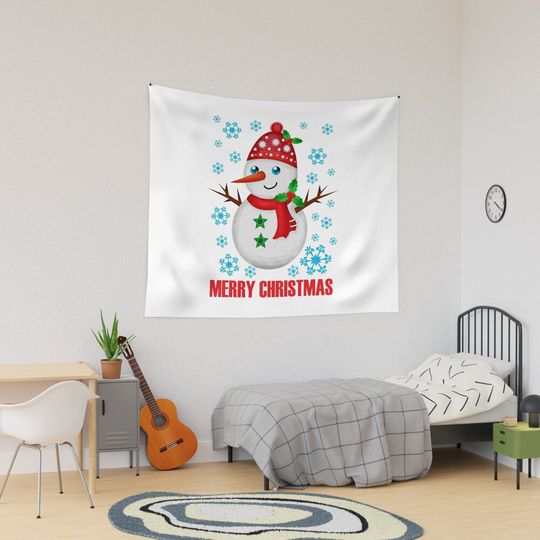 Discover Christmas Snowman cute with snowflakes winter Tapestry