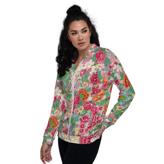 Discover Unisex bomber jacket bright floral print, athleisure