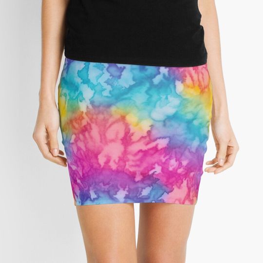 Discover Watercolour Rainbow Crumple Tie Dye Mini Skirt
