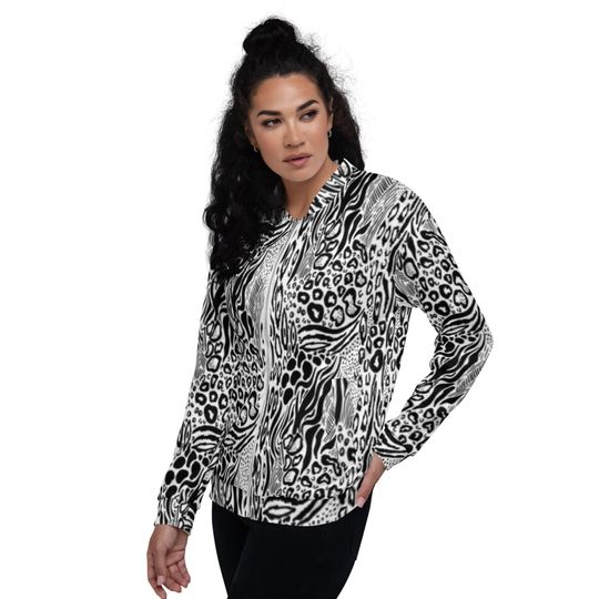 Discover Unisex bomber jacket black animal