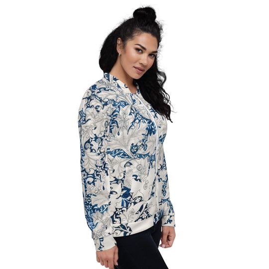 Discover Unisex bomber jacket blue and white floral