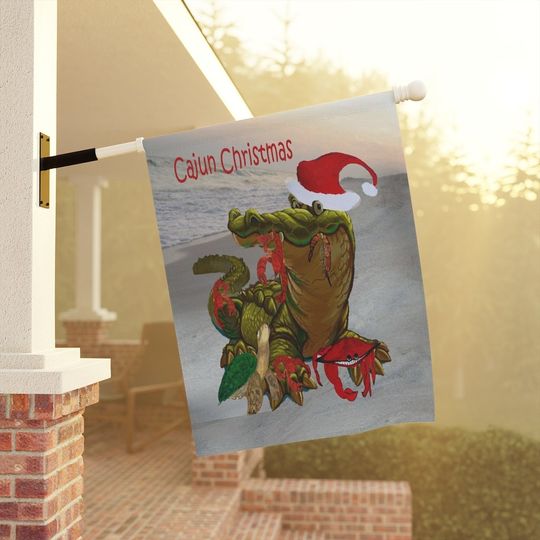Discover Cajun Christmas alligator by the bayo House Banner flag  with my art