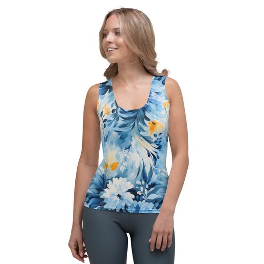Discover Blue Floral Watercolor Pattern - Tank Top
