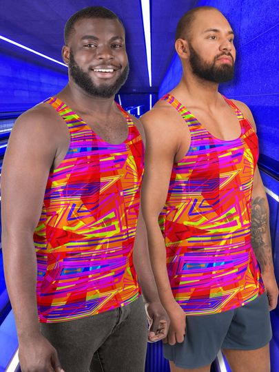 Discover Tank Top for Men Orange Neoncore EDM Rave, Printed Sports