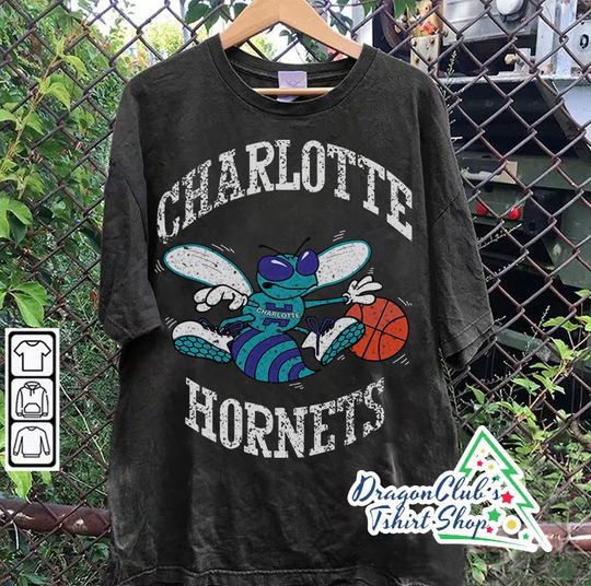 Discover Vintage 90s Graphic Style Charlotte Hornets T-Shirt Basketball T-Shirt