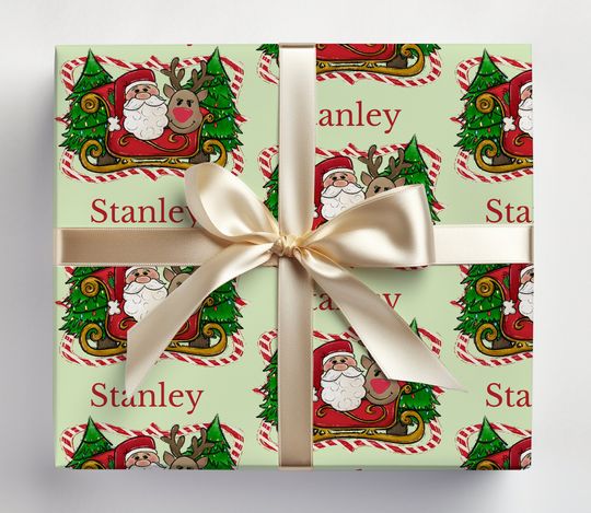 Discover Santa and Rudolph Personalized Wrapping Paper