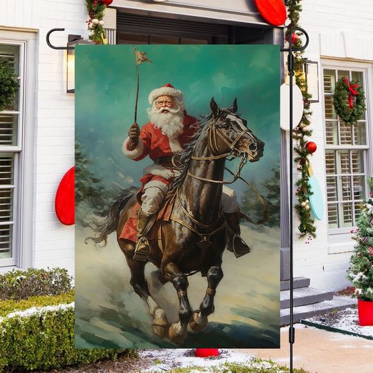 Discover Santa Riding A Horse Christmas Garden Flag