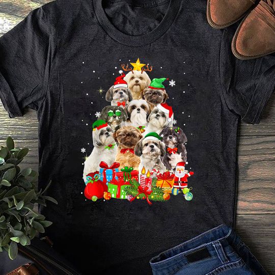 Discover Funny Shih Tzu Christmas Tree Lights Puppy Dog Lover T-Shirt