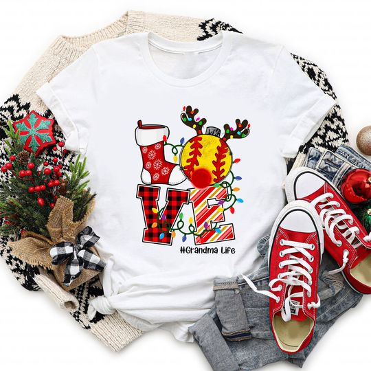 Discover Love Grandma Life Shirt, Christmas Softball Grandma Shirt