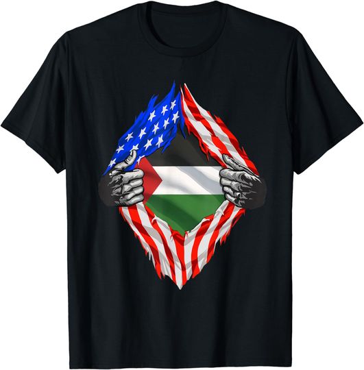 Discover Super Palestinian Heritage Palestine Roots USA Flag T-Shirt