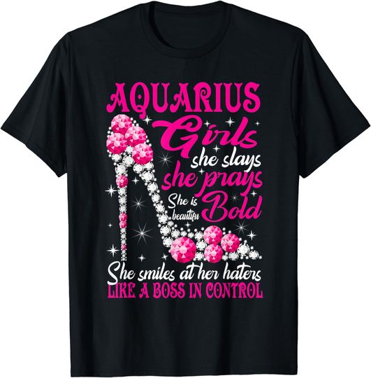 Discover Aquarius Girl Like a Boss in Control diamond shoes Funny T-Shirt