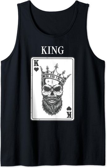 Discover King And Queen Skull 1/2 Card Hearts Flush Couple Matching Tank Top