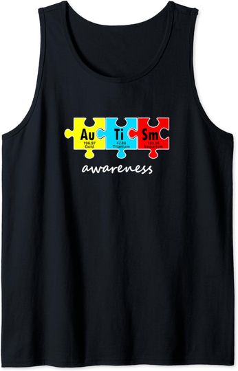 Discover In April We Wear Blue Puzzle Periodic Table Autism Awareness Tank Top