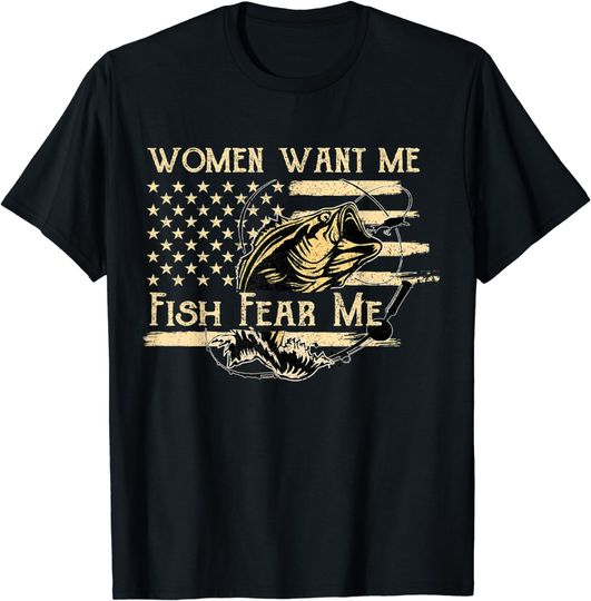 Discover Fish Fear Me, Want me Fishing USA Flag T-Shirt