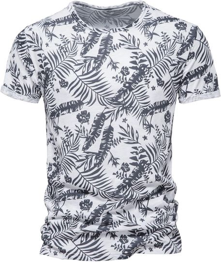 Discover Mens Summer Casual Short Sleeve T-Shirt Tropical Leaf Printed Crew Neck Shirts Regular Fit Beach Vacation Tee Tops