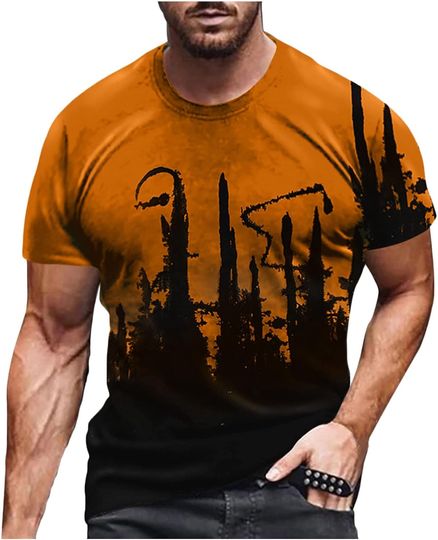 Discover Men's Summer Novelty Shirts 3D Digital Print Slim-Fit Crew Neck Short Sleeve T Shirt for Men Casual Hip Hop Tees Tops
