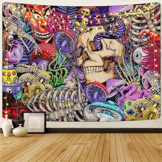 Discover Skull Mushroom Skeleton Tapestry Design