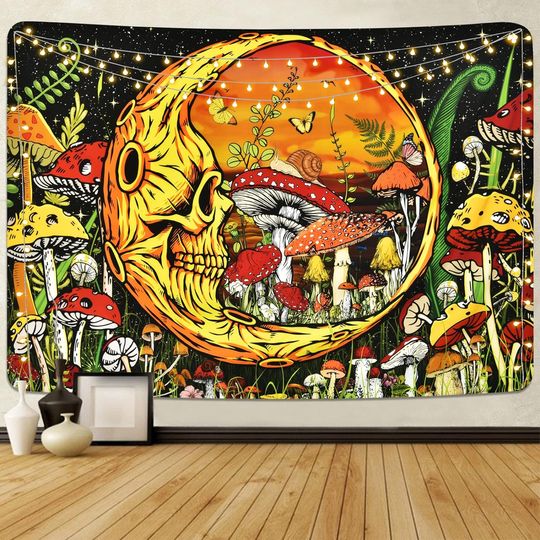 Discover Trippy Mushroom Tapestry Moon Tapestry