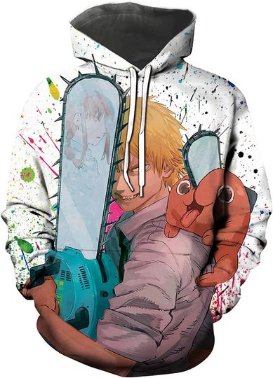 Discover Men's Anime Chainsaw Man Cosplay Hooded Sweatshirt Hoodie Pullover
