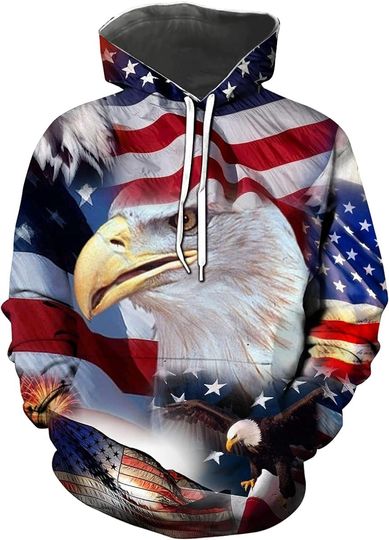 Discover Novelty Printing Long Sleeve Sweatshirt Pullover American Flag Hoodies