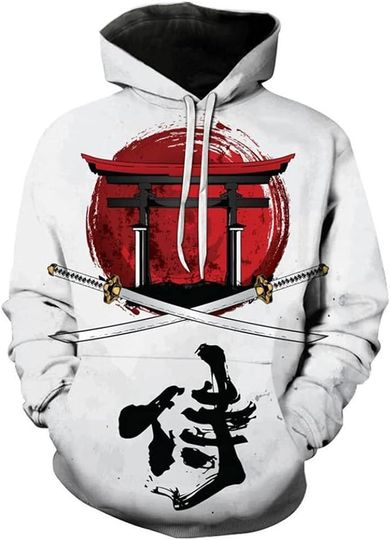 Discover Men's Japanese Samurai Hooded Pullover 3D Printing Hoodie Sweatshirt