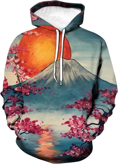 Discover Unisex Japanese Art Casual 3D Printing Vintage Hooded Pullover Hoodies