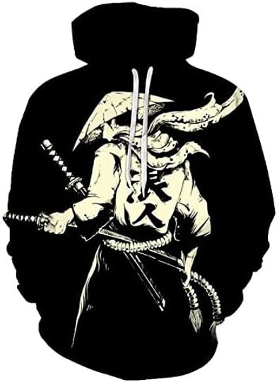 Discover Men Long Sleeve Hooded Pullover Samurai Graphic 3D Fashion Hoodie