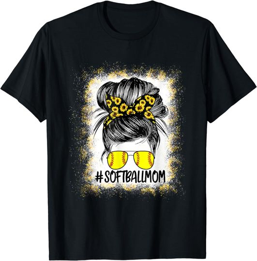 Discover Women Softball Mom Life Sunflower Bleached Shirt Mothers Day T-Shirt