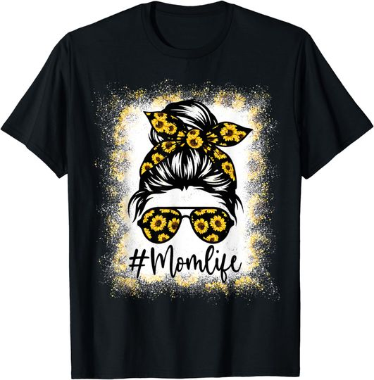 Discover Mom Life Bleached Shirt Mom Life Sunflower Messy Bun T-Shirt