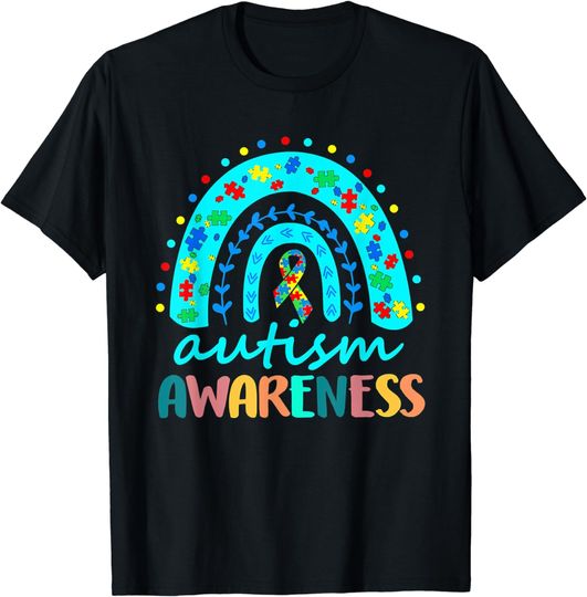 Discover In April We Wear Blue Autism Rainbow Awareness Month Puzzle T-Shirt