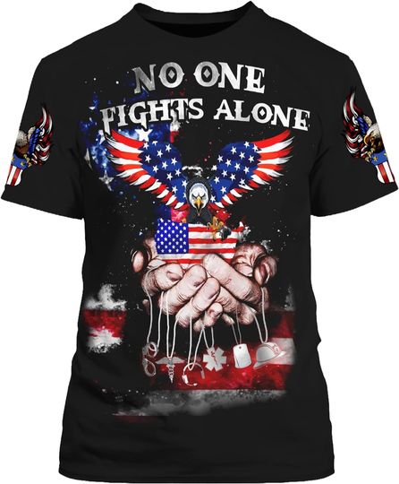 Discover American Eagle No One Fights Alone 3D All Over T-Shirt for Independence Day, Memorial Day, 4th of July 3D T-Shirt