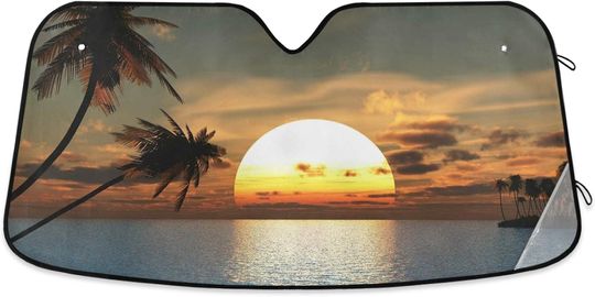 Discover YiGee Palm Trees on Ocean Beach 3D Car Windshield Sun Shade
