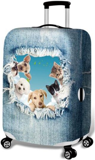 Discover Travel Luggage Cover Funny Cartoon 3D Denim Animals Suitcase Cover